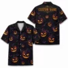 Personalized Spooky Pumpkin Halloween Hawaiian Shirt For Men Women, Short Sleeve Creepy Fall Festival Vacation Print, Custom Name Button Down - Style 3