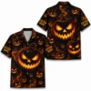 Personalized Spooky Pumpkin Halloween Hawaiian Shirt For Men Women, Short Sleeve Creepy Fall Festival Vacation Print, Custom Name Button Down - Style 4