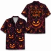 Personalized Spooky Pumpkin Halloween Hawaiian Shirt For Men Women, Short Sleeve Creepy Fall Festival Vacation Print, Custom Name Button Down - Style 5