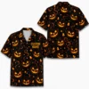 Personalized Spooky Pumpkin Halloween Hawaiian Shirt For Men Women, Short Sleeve Creepy Fall Festival Vacation Print, Custom Name Button Down - Style 6