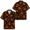 Personalized Spooky Pumpkin Halloween Hawaiian Shirt For Men Women, Short Sleeve Creepy Fall Festival Vacation Print, Custom Name Button Down - Style 9