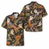 Personalized Spooky Retro Halloween Hawaiian Shirt For Men Women, Short Sleeve Festive Fall Vacation Print, Custom Name Button Down - Style 1