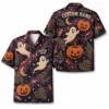 Personalized Spooky Retro Halloween Hawaiian Shirt For Men Women, Short Sleeve Festive Fall Vacation Print, Custom Name Button Down - Style 3