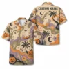 Personalized Spooky Retro Halloween Hawaiian Shirt For Men Women, Short Sleeve Festive Fall Vacation Print, Custom Name Button Down - Style 9