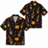 Personalized Spooky Skeleton Halloween Hawaiian Shirt For Men Women, Short Sleeve Dark Festival Party Print, Custom Name Button Down - Style 4