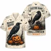 Personalized Spooky Sketch Halloween Hawaiian Shirt For Men Women, Short Sleeve Vintage Fall Festival Print, Custom Name Button Down - Style 10
