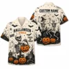Personalized Spooky Sketch Halloween Hawaiian Shirt For Men Women, Short Sleeve Vintage Fall Festival Print, Custom Name Button Down - Style 2