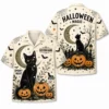 Personalized Spooky Sketch Halloween Hawaiian Shirt For Men Women, Short Sleeve Vintage Fall Festival Print, Custom Name Button Down - Style 3