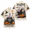 Personalized Spooky Sketch Halloween Hawaiian Shirt For Men Women, Short Sleeve Vintage Fall Festival Print, Custom Name Button Down - Style 4