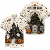 Personalized Spooky Sketch Halloween Hawaiian Shirt For Men Women, Short Sleeve Vintage Fall Festival Print, Custom Name Button Down - Style 5
