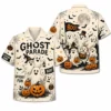 Personalized Spooky Sketch Halloween Hawaiian Shirt For Men Women, Short Sleeve Vintage Fall Festival Print, Custom Name Button Down - Style 6