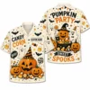 Personalized Spooky Sketch Halloween Hawaiian Shirt For Men Women, Short Sleeve Vintage Fall Festival Print, Custom Name Button Down - Style 8