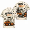 Personalized Spooky Sketch Halloween Hawaiian Shirt For Men Women, Short Sleeve Vintage Fall Festival Print, Custom Name Button Down - Style 9