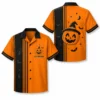 Personalized Spooky Stripe Halloween Hawaiian Shirt For Men Women, Short Sleeve Festive Fall Vacation Print, Custom Name Button Down - Style 1
