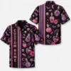 Personalized Spooky Stripe Halloween Hawaiian Shirt For Men Women, Short Sleeve Festive Fall Vacation Print, Custom Name Button Down - Style 10