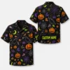 Personalized Spooky Stripe Halloween Hawaiian Shirt For Men Women, Short Sleeve Festive Fall Vacation Print, Custom Name Button Down - Style 3
