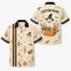 Personalized Spooky Stripe Halloween Hawaiian Shirt For Men Women, Short Sleeve Festive Fall Vacation Print, Custom Name Button Down - Style 9