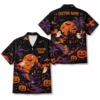 Personalized Spooky Sunset Halloween Hawaiian Shirt For Men Women, Short Sleeve Tropical Fall Festival Print, Custom Name Button Down - Style 1