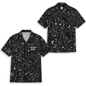 Personalized Spooky Witchcraft Halloween Hawaiian Shirt For Men Women, Short Sleeve Gothic Festival Print, Custom Name Button Down - Style 1