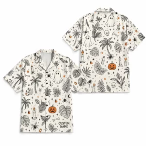 Personalized Spooky Witchcraft Halloween Hawaiian Shirt For Men Women, Short Sleeve Gothic Festival Print, Custom Name Button Down - Style 2