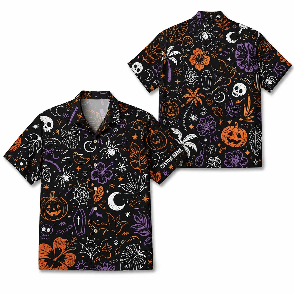Personalized Spooky Witchcraft Halloween Hawaiian Shirt For Men Women, Short Sleeve Gothic Festival Print, Custom Name Button Down - Style 4