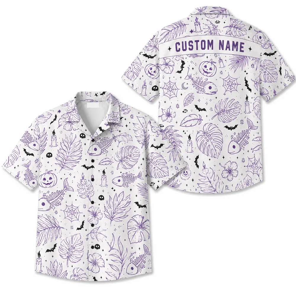 Personalized Spooky Witchcraft Halloween Hawaiian Shirt For Men Women, Short Sleeve Gothic Festival Print, Custom Name Button Down - Style 5