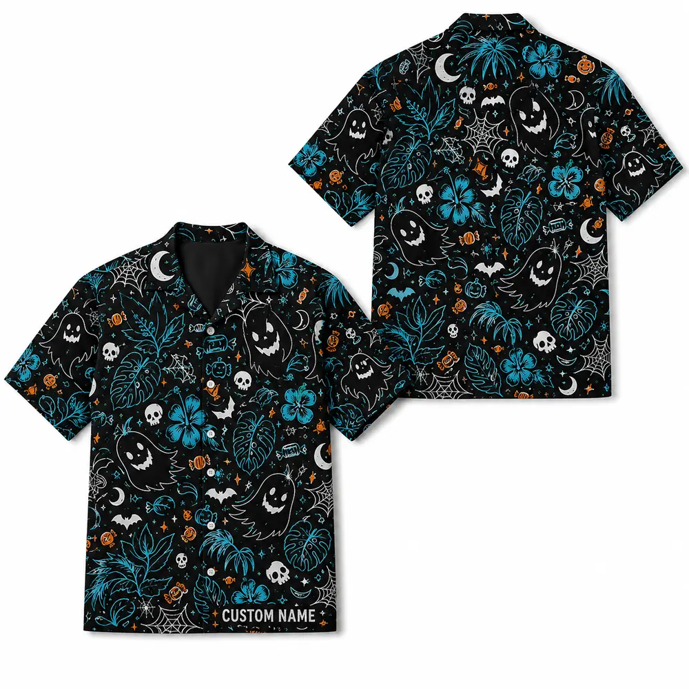 Personalized Spooky Witchcraft Halloween Hawaiian Shirt For Men Women, Short Sleeve Gothic Festival Print, Custom Name Button Down - Style 6