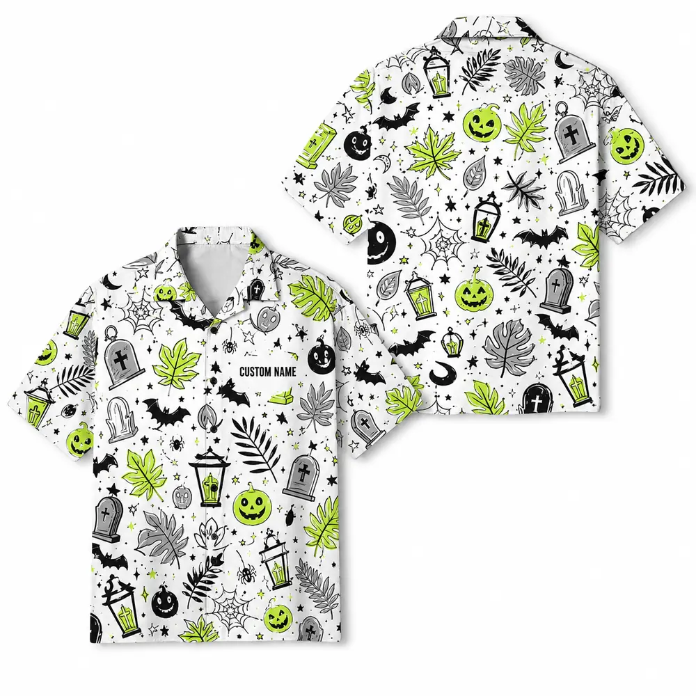 Personalized Spooky Witchcraft Halloween Hawaiian Shirt For Men Women, Short Sleeve Gothic Festival Print, Custom Name Button Down - Style 7