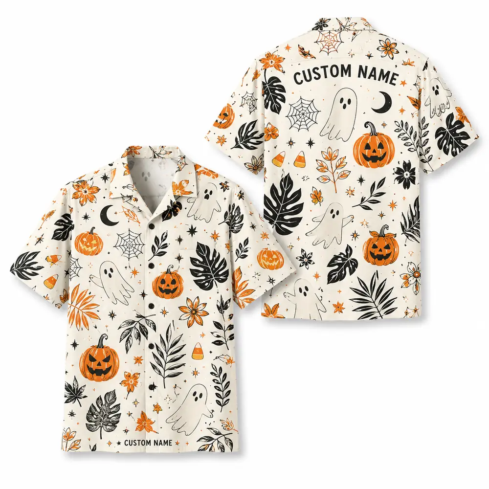 Personalized Spooky Witchcraft Halloween Hawaiian Shirt For Men Women, Short Sleeve Gothic Festival Print, Custom Name Button Down - Style 9