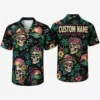 Personalized Sugar Skull Hawaiian Shirt For Men And Women, Short Sleeve Gothic Mexican Fiesta Print, Custom Name Summer Button Down