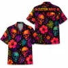 Personalized Sugar Skull Hawaiian Shirt Halloween, Neon Floral Tropical Aloha Shirt, Custom Name Shirt For Men Women - Style 10