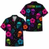 Personalized Sugar Skull Hawaiian Shirt Halloween, Neon Floral Tropical Aloha Shirt, Custom Name Shirt For Men Women - Style 2