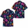 Personalized Sugar Skull Hawaiian Shirt Halloween, Neon Floral Tropical Aloha Shirt, Custom Name Shirt For Men Women - Style 5