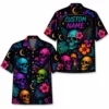 Personalized Sugar Skull Hawaiian Shirt Halloween, Neon Floral Tropical Aloha Shirt, Custom Name Shirt For Men Women - Style 6