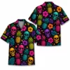 Personalized Sugar Skull Hawaiian Shirt Halloween, Neon Floral Tropical Aloha Shirt, Custom Name Shirt For Men Women - Style 7