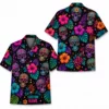 Personalized Sugar Skull Hawaiian Shirt Halloween, Neon Floral Tropical Aloha Shirt, Custom Name Shirt For Men Women - Style 8