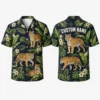 Personalized Tiger Jungle Hawaiian Shirt For Men And Women, Short Sleeve Wild Animal Tropical Summer Print, Custom Name Button Down