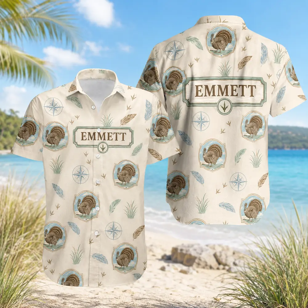 Personalized Turkey Hunting Hawaiian Shirt For Men And Women, Short Sleeve Artistic Wildlife Print, Custom Name Summer Button Down - Style 3