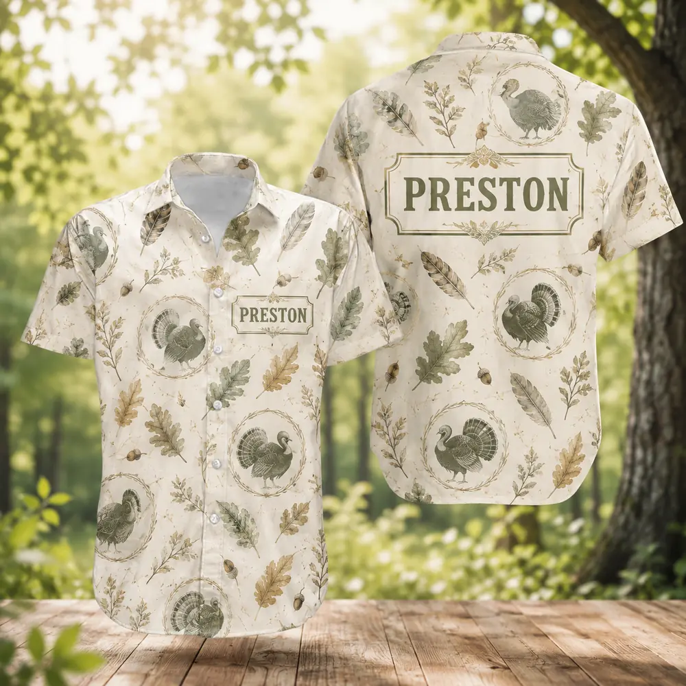 Personalized Turkey Hunting Hawaiian Shirt For Men And Women, Short Sleeve Artistic Wildlife Print, Custom Name Summer Button Down - Style 4