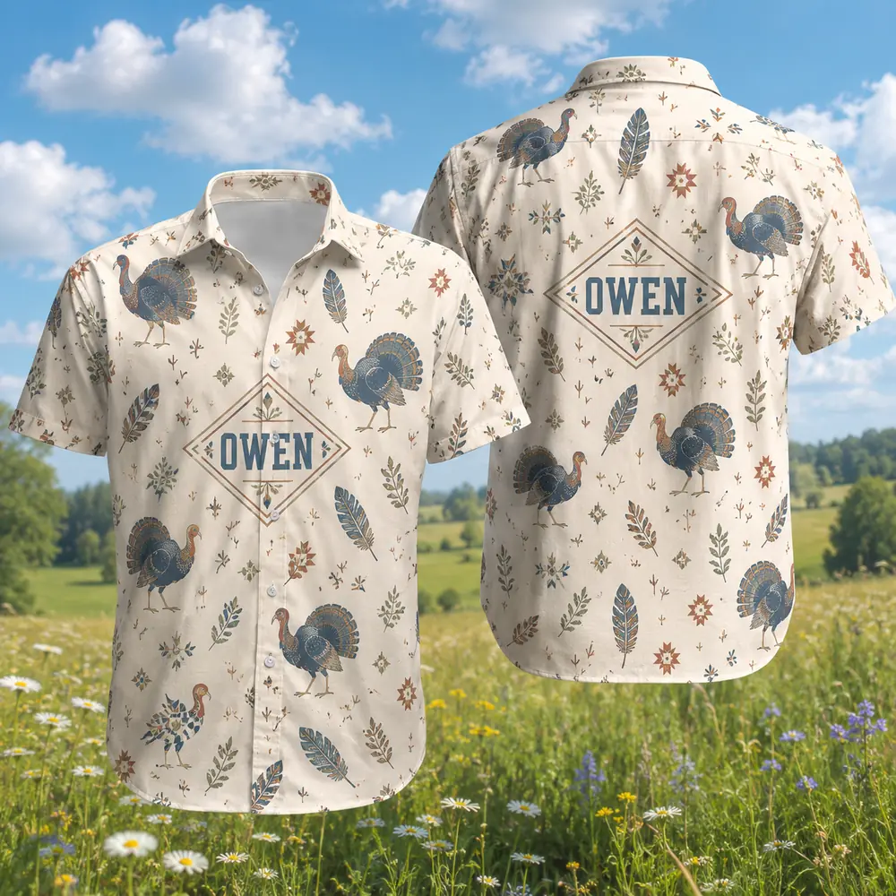 Personalized Turkey Hunting Hawaiian Shirt For Men And Women, Short Sleeve Vintage Nature Print, Custom Name Summer Button Down - Style 4