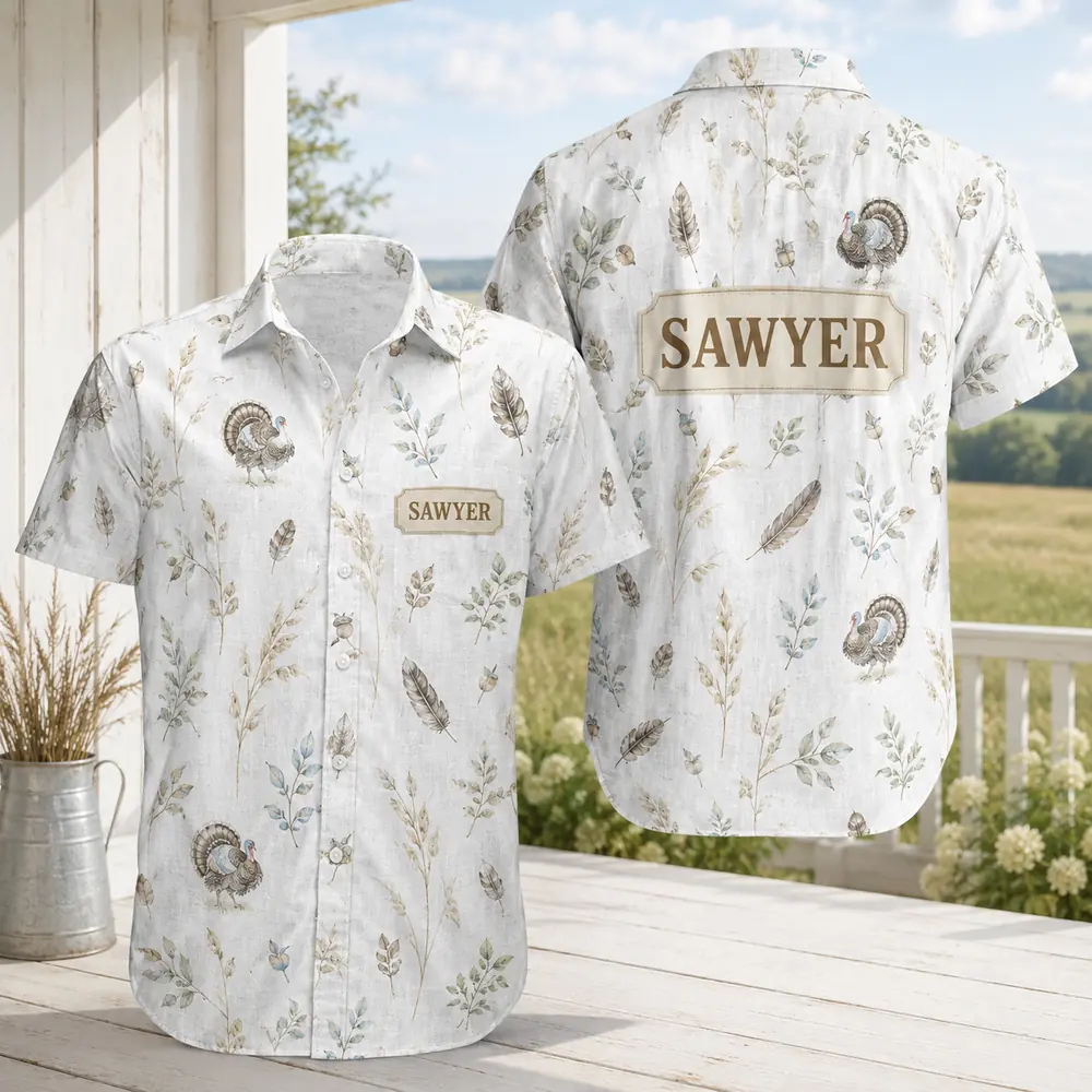 Personalized Turkey Hunting Hawaiian Shirt For Men And Women, Short Sleeve Vintage Nature Print, Custom Name Summer Button Down - Style 7