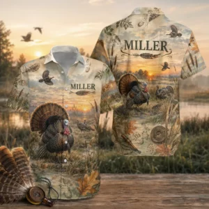 Personalized Turkey Hunting Hawaiian Shirt For Men And Women, Short Sleeve Woodland Wildlife Print, Custom Name Summer Button Down - Style 2