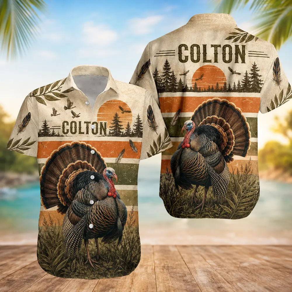 Personalized Turkey Hunting Hawaiian Shirt For Men And Women, Short Sleeve Woodland Wildlife Print, Custom Name Summer Button Down - Style 6