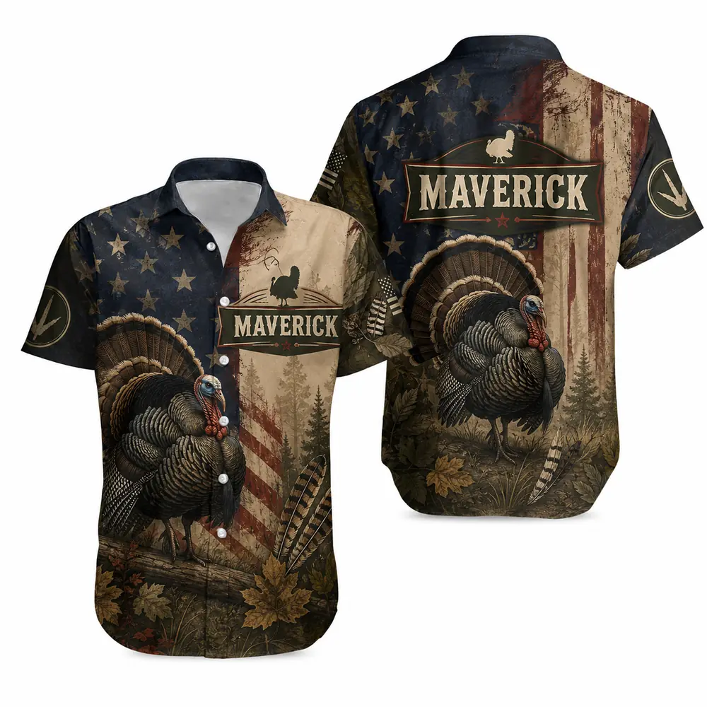 Personalized Turkey Hunting Hawaiian Shirt For Men And Women, Short Sleeve Woodland Wildlife Print, Custom Name Summer Button Down - Style 9