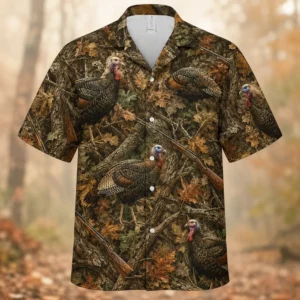 Personalized Turkey Hunting Hawaiian Shirt For Men, Short Sleeve Forest Camo Print, Custom Name Summer Button Down - Style 1