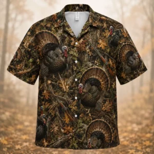 Personalized Turkey Hunting Hawaiian Shirt For Men, Short Sleeve Forest Camo Print, Custom Name Summer Button Down - Style 2