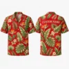 Personalized Vibrant Red Tropical Floral Hawaiian Shirt For Men And Women, Short Sleeve Bold Island Vacation Print, Custom Name Summer Button Down
