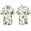 Personalized White Flamingo Hawaiian Shirt For Men And Women, Short Sleeve Tropical Summer Vacation Print, Custom Name Button Down