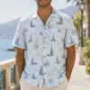 Sailboat Hawaiian Shirt For Men Women, Nautical Compass Aloha Button Down Shirt, Beach Vacation Resort Cruise Summer Casual Wear
