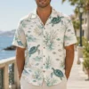 Sea Turtle Hawaiian Shirt For Men Women, Tropical Ocean Aloha Button Down Shirt, Beach Vacation Summer Resort Cruise Casual Wear
